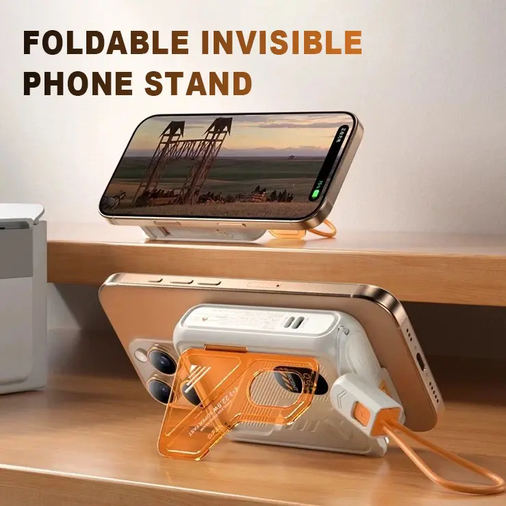 20000mAh Magnetic Wireless Charging Power Bank, 5-in-1 with Built-in Charging Cable, AC 100V-240V Input Plug for Fast Charging, Airplane-Friendly, Compatible with All iPhones and Android Phones, Plus AirPods and Apple Watch Wireless Slow Charging.