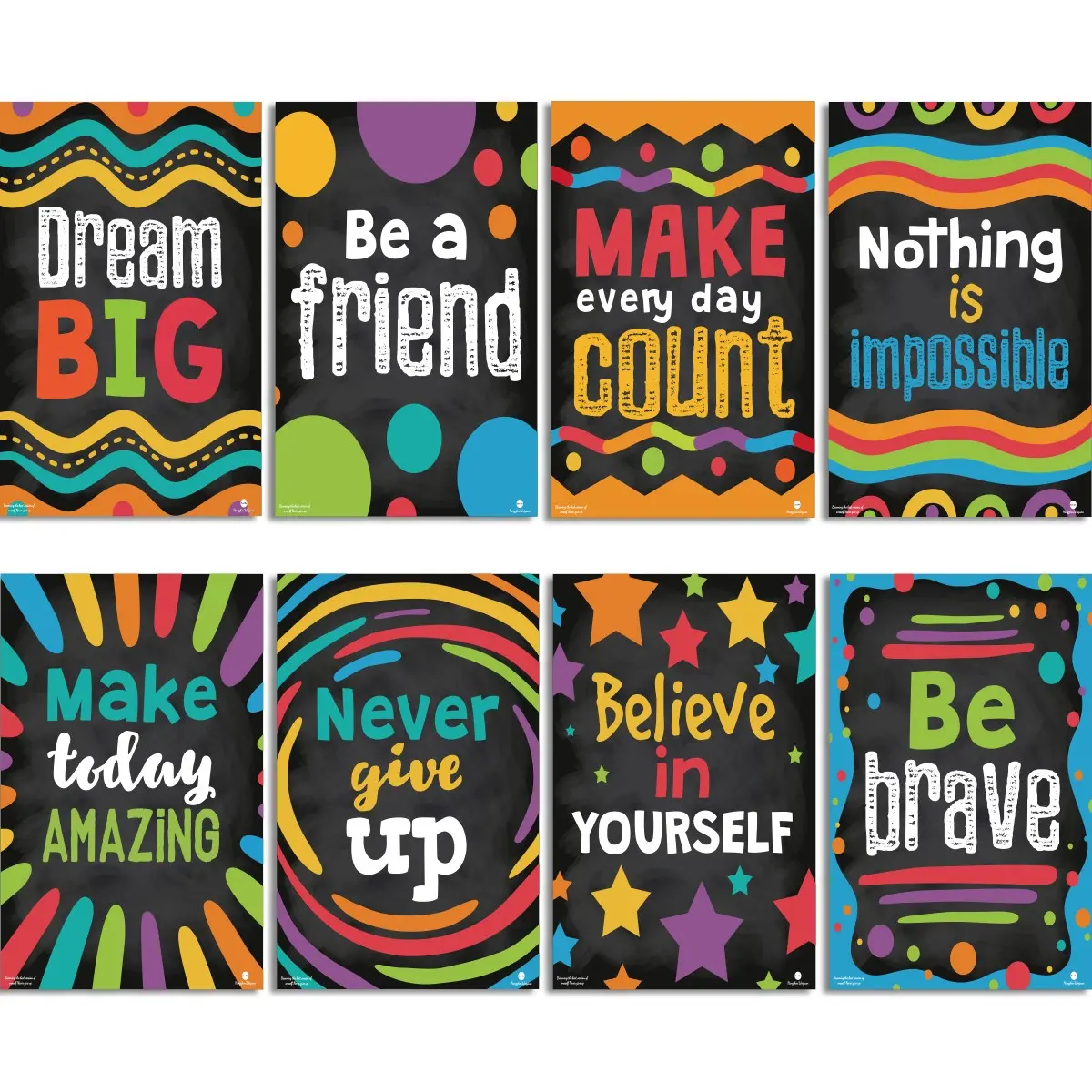 Bedroom Decorative Wall Art Set, Frameless Educational Classroom Posters 8-Piece Kit, Inspirational Quotes for School Bulletin Boards