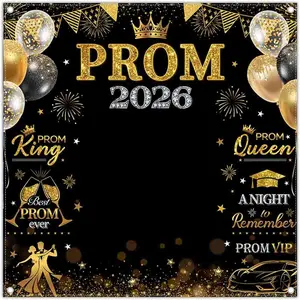 6x6ft Fabric Prom 2026 Graduation Backdrop Congrats Grad Black  Glitter Night Congratulation Photography Background Class School Party Decorations Photo Props