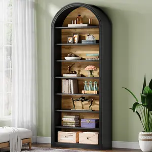 Tribesigns 79.5" Black Arched Bookshelf, Modern Tall Arched Bookcase with Storage Shelves, 8-Tier Floor Standing Open Display Shelving Unit for Living Room, Bedroom, Home Office (Black)