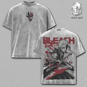 Ichigo Kurosaki Oversized Graphic Tee Bleach Anime T-Shirt Bankai Form Streetwear Washed Lightweight Cotton Soft Unisex Apparel Outfits Men Graphic Tees Street Wear Men Gifts Gift for Anime Fans