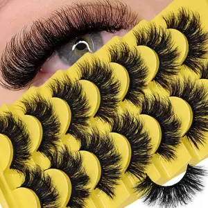 Fluffy False Eyelashes, 7 Pairs Wispy Cat Eye Look Faux Lashes, Natural Curling Eye Makeup Strip Lashes, Full Volume Eyelash for Lashes Extensions