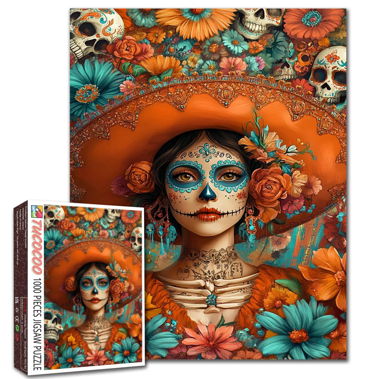 Tucocoo Day of the Dead Halloween Skeletons & Ghosts 1000-Piece Jigsaw Puzzle for Adults, Family Game, Stress Relief Brain Challenge, Relaxing Wall Art, Unique Gift, Stylish Home Decor (27.5x20in/70x50cm)