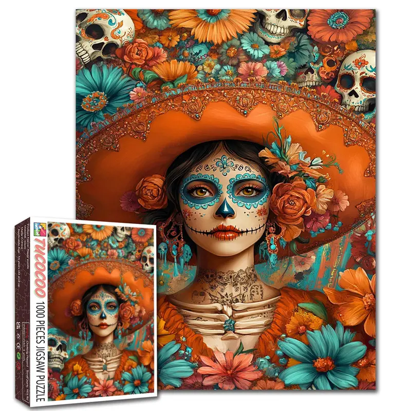 Tucocoo Day of the Dead Halloween Skeletons & Ghosts 1000-Piece Jigsaw Puzzle for Adults, Family Game, Stress Relief Brain Challenge, Relaxing Wall Art, Unique Gift, Stylish Home Decor (27.5x20in/70x50cm) Wooden Jigsaw Puzzle Building Memories