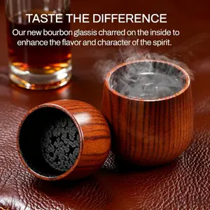 [Buy 1 Get 1 Free] Wooden Whiskey and Bourbon Tumbler Glass Charred or Uncharred Old Fashioned Drinkware Premium Handcrafted Wooden Glassware Stylish Bourbon Gift for Men Trending Barware Unique Whiskey Lover Gift Home Bar Decor Special Occasion