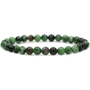 Angelstones Natural Ruby In Zoisite 6mm Round Beads Stretch Bracelet 7" Unisex