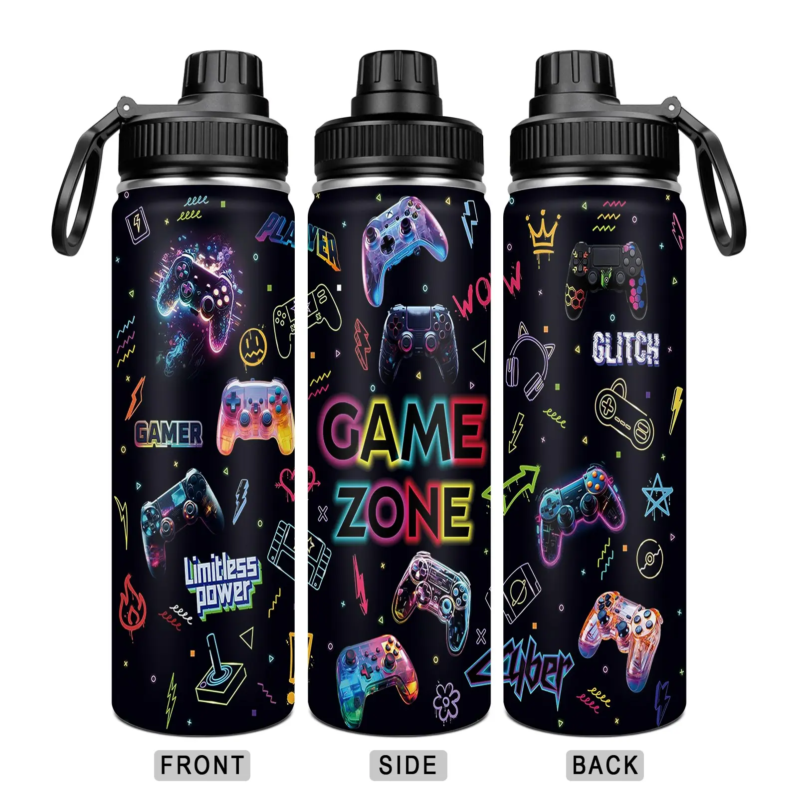 22oz Sport Water Bottle, Game Element Print, 304 Stainless Steel, Large Capacity, Portable, Insulated Water Bottles, Drop-Resistant, Tk99 Model, Drinkware