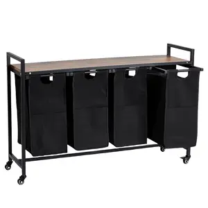 Laundry Hamper with Shelf 2 Section, 87L Large Laundry Sorter with 2 Pull-Out Removable Bags & Top Table, Dirty Clothes Storage Basket Organizer with Wheels, Heavy Duty Oxford Fabric Hamper for Laundry Room Bedroom Bathroom