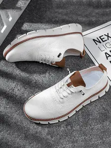 Men's Business Casual Lace Up Low Top Sneakers, Fall Style Breathable Comfortable Durable Knit Running Training Shoes for Men, All-match Round Toe Sneakers Athletic Shoes for Men