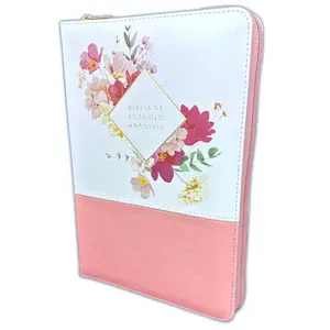 Study Bible in Spanish for Women with Zipper Reina Valera 1960 Imitation Leather Floral Pink and White with Index