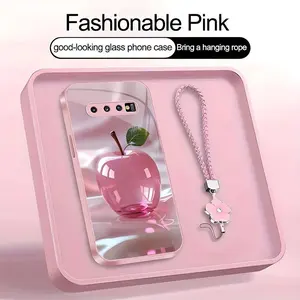 Luxury Crystal Apple Phone Case Metallic Cover with Lanyard for Galaxy S10 Plus--975