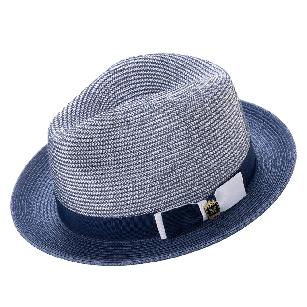 Navy Two Tone Stingy Brim Fedora Hat by Montique