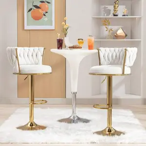 Bar Stools Set of 2/4, Adjustable Counter Height Stools with Back & Armrests, Velvet Woven Kitchen Island Chairs with Gold Metal Base, 360° Swivel Bar Chair