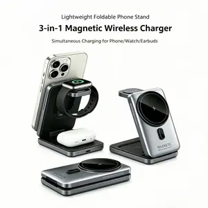 Apple Phone Watch Earbud 3-In-1 Magnetic Fast Charge Foldable Charger, 15w for iPhone 12-16, 2.5w for Iwatch, 5w for AirPods