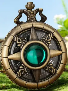 Men's Vintage Round Dial Quartz Watch, Fashionable Rhinestone Decorated Pocket Watch for Party, Daily Clothing Decor, Trendy Vintage Flip Pocket Watch for Birthday Gift