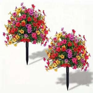 2 Bundles Artificial Violet Rose Bushes Outdoor UV Resistant Waterproof Flowers for Garden Porch Patio Decor Low Maintenance No Watering Needed Mothers Day Gift
