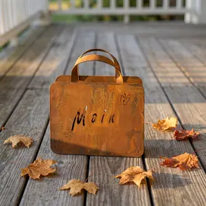 Rustic Rusted Metal Handbag Planter, 'moin' Letter Cutout, Vintage Garden Decor, Weathered Corten Steel, Succulents, Herbs, Outdoor Patio, Balcony, Farmhouse Decor