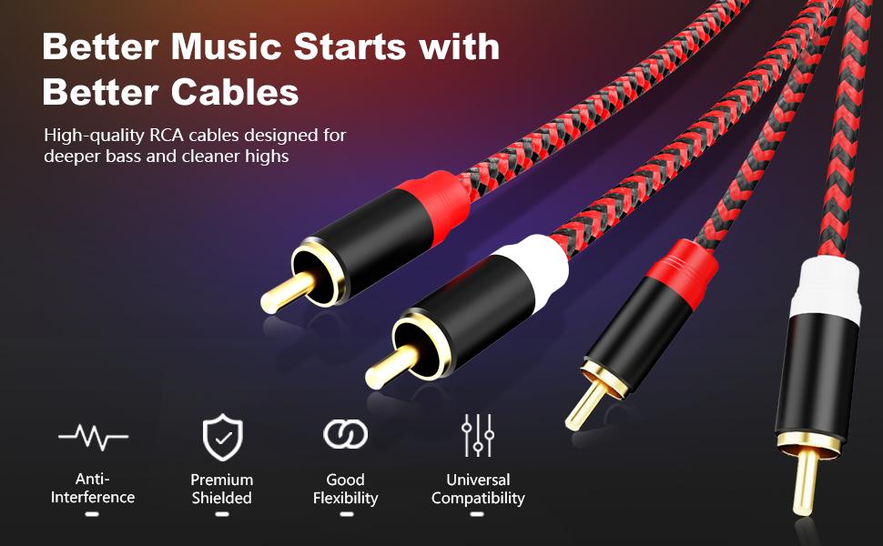 3FT RCA Audio Cable – Dual RCA Male to Male Hi-Fi Stereo Cord, Nylon Braided for Subwoofer, Speakers & Home Theater 3FT RCA Audio Cable – Dual RCA Male to Male Hi-Fi Stereo Cord, Nylon Braided for Subwoofer, Speakers & Home Theater