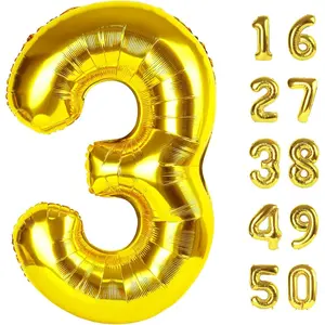 40 Inch Gold Balloon Number 3 Balloon,Number Balloons Gold Big Giant Jumbo Number 3 Foil Mylar Balloons for 13th Birthday Party Anniversary Events,Wedding Anniversary Party Decorations