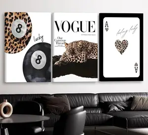 Set of 3 Leopard Wall Art Preppy Room Aesthetic Cheetah Cheetah posters Prints Funky Lucky 8 Ball Wall Decor Pictures for Girls Bedroom Apartment Dorm Decoration NoFrame
