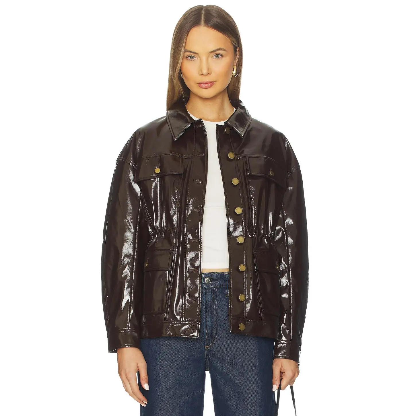 Rag & Bone Amy Faux Patent Leather Jacket in Brown