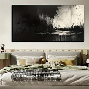 Wall Decoration Abstract Canvas Painting Black Gray Wall Decoration Modern Artwork Living Room Bedroom Dining Room Home Office Decoration Large Frame Painting Already Framed, 1.2inch Thick Pine Solid Wood Frame