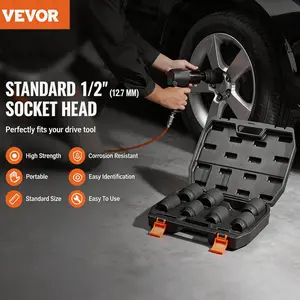 VEVOR Axle Nut Impact Socket Set - 1/2" Drive Deep 6-Point 8-Piece SAE Spindle Nut Socket CR-MO Heat Treated Large Socket Set with Storage Case for Auto Repair, Removing or Installing Axle Nuts