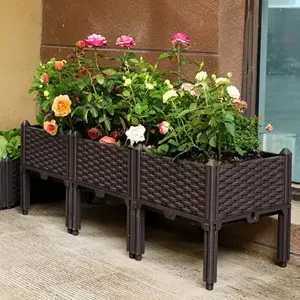 Brown Raised Garden Beds – Durable Polypropylene Elevated Planter Boxes with Drainage, Heat & Frost Resistant – Ideal for Vegetables, Flowers & Herbs – 300lb Capacity (Set of 2-3)