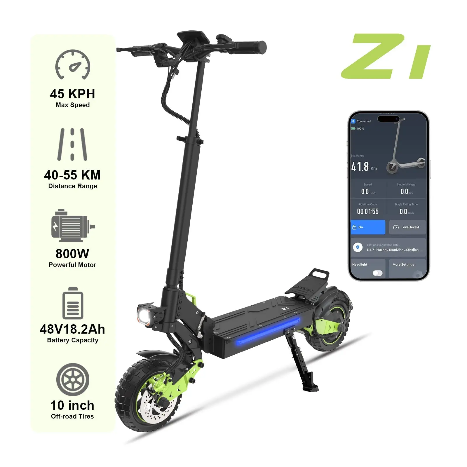 6MSKS Z1 Foldable Off-Road Electric Scooter | 48V800W Motor | 60km Range | 10" Off-Road Tires | 19.5cm Ground Clearance | Dual Suspension & Disc Brakes | APP Enabled