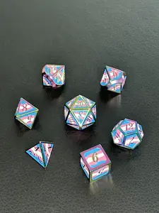Metal Polyhedral RPG Dice Set - Transgender Pride