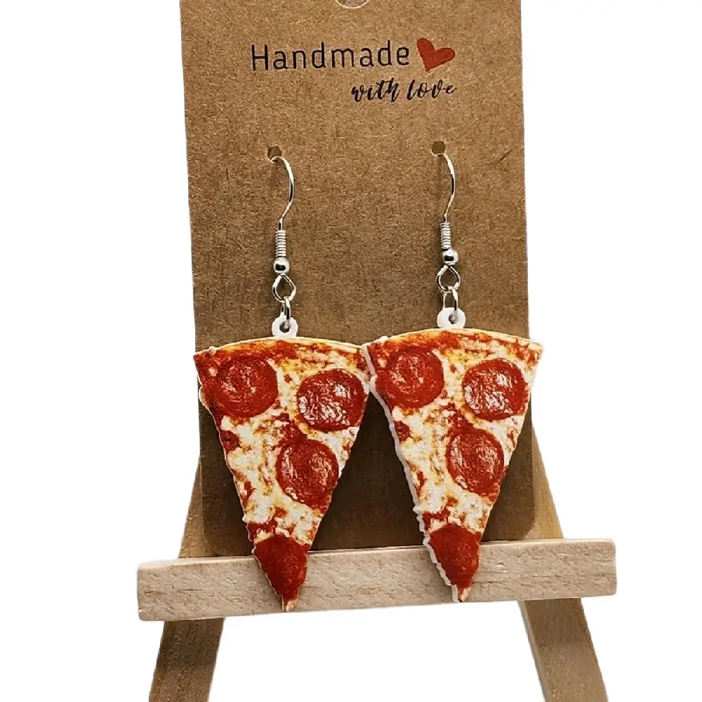 Handmade Food-Inspired Pepperoni Pizza Earrings - Handmade Accessories, Novelty Plastic, Miniature Snack Replica, Melted Cheese, Golden Crust, Lightweight Hooks, Flat Back, Casual Costume Jewelry, Pizza Lovers Gift, Novelty Plastic Earrings