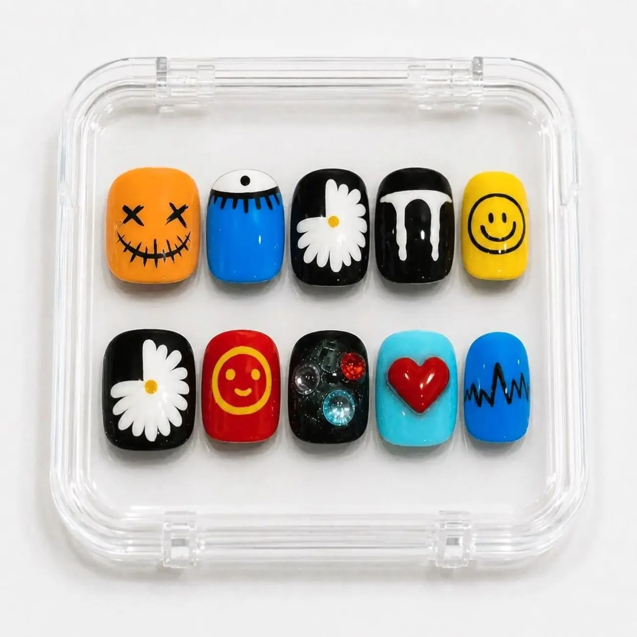 Luxury Kpop Press On Nails | G-Dragon Big Bang Inspired Nail Art | Handmade 3D Gel Nails | Concert Festival Statement Set