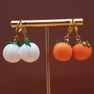 Pumpkin Earrings: Handmade Polymer Clay Charms, 18k Gold Plated