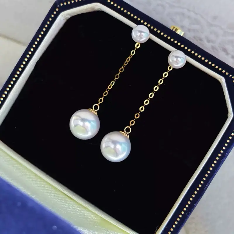 SR Pearl Co. 18K Gold Genuine Freshwater Pearl Threader Earrings | Timeless Elegance