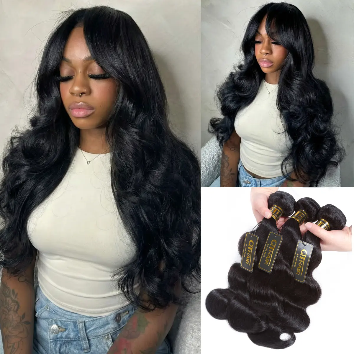 16A Brazilian Virgin Human Hair Extensions with HD Lace Closure Amazon.com : Human Hair Bundles with Closure Straight(10 12  main image 2