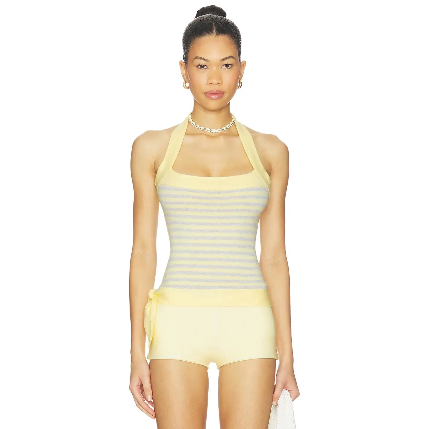 Frankies Bikinis Quinn Cloud Knit Halter Top in Echo Stripe