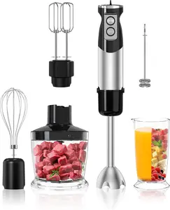 6-in-1 Hand Immersion Blender, 1000W 12 Speed Handheld Blender with 600ml Beaker, 500ml , Egg Whisk, Milk Frother, Stainless Steel  for Soup, Smoothie, Puree