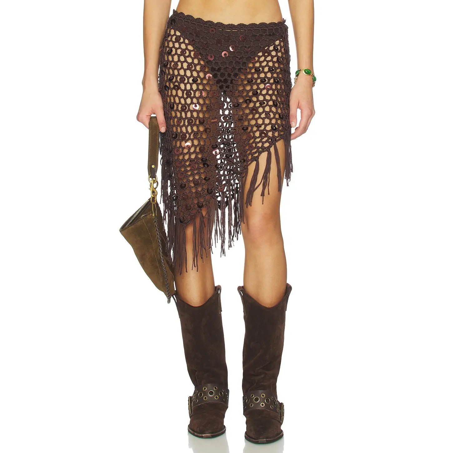 MORE TO COME Lorelai Crochet Skirt in Brown