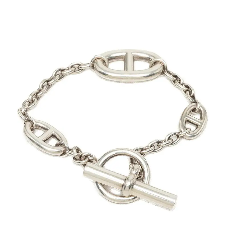 Pre-owned HERMÈS Sterling Silver 925 (Ag925) Small Leather Goods Hermes Chaine d’Ancre Farandole ST Silver Bracelet