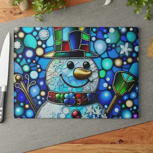 Stained Glass-Style Snowman Cutting Board – Festive Elegance for Your Holiday Kitchen