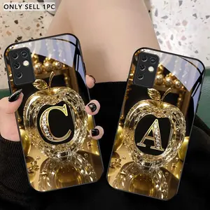 Golden leaf letter "A" Phone case suitable for Infinix Note 10 Pro/11 Pro/12 G96/40 4G/40 Pro 5G/30 Pro/40 Pro+ 5G/50 Pro 4G/50 Pro+ 5G/50S/50X 5G/Smart 8 plus/5/6/7/8 Pro/8/9/10 Plus Black glass protective case