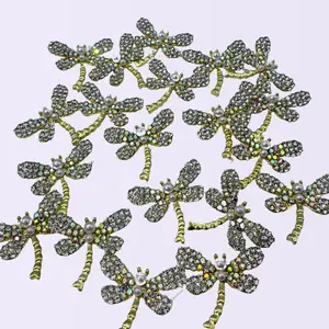 Metal Sparkle Small Dragonfly Charm with Rhinestones and Pearls for Jewelry Making and Crafting