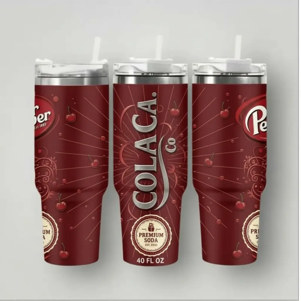 40 FL OZ COLACA Co Premium Tumbler with Straw - Stainless Steel Double-Wall Vacuum Insulated Cup with Leak-Proof Lid, Elegant Cherry Design, Ideal for Hot and Cold Beverages, Perfect for Outdoor Activities, Travel, and Daily Use, High-Quality Constru