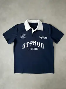 Men's 'STYNVD STUDIOS' Gothic Rugby Polo Short Sleeves | Contrast Collar & Patch Badges | Retro Sportswear | Casual Essential | Ideal for Urban & Vintage Style Enthusiasts