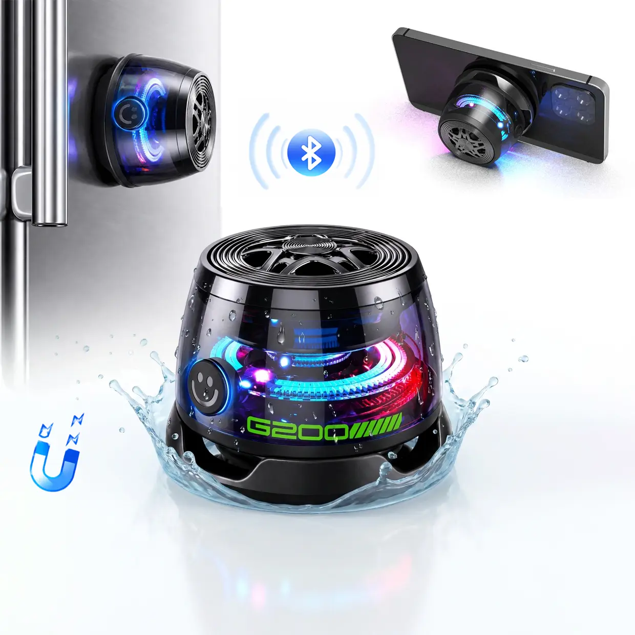 CircuiLiving X200 Fidget Spinner Bluetooth 5.3 Portable Speaker - Magnetic, Suction Cup Mini Audio Device, RGB LED Light, Stereo Sound, Cable-Free, Cool Tech Gadget for Camping, Valentine’s Day Gift for Adults, iPhone 17 & Android Compatible