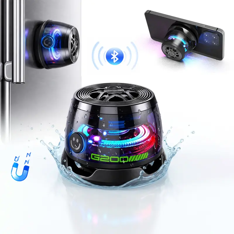 CircuiLiving X200 Fidget Spinner Bluetooth Speaker - 0.27 lb Mini Wireless Bluetooth 5.3 Speaker, Magnetic Suction, RGB LED Light Show, 50kHz Stereo Sound, Waterproof, Aesthetic Tech Gadget, Camping Gear, Adults & Kids Gift, iPhone 17 & Android Compatible