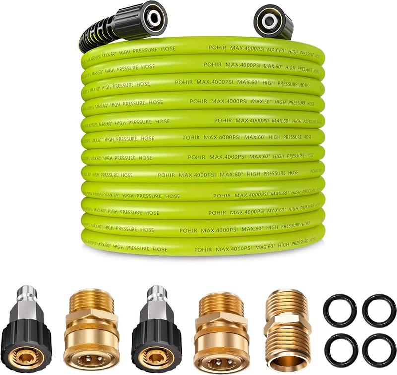 POHIR Pressure Washer Hose 50FT*1/4, Kink Free 4000 PSI Power Washer Hose M22 14/15mm Thread Compatible, Flexible Extension Hose for Cleaning Jobs
