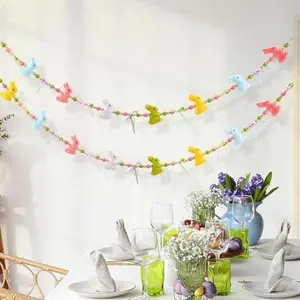 Easter Bunny Garland Banner with Wood Beads for Easter Decor, Rustic Rabbits Hanging Garland for Mantle Fireplace Shelf Wall Display Spring Home Decor, Shamrock Garland for St. Patrick's Day Luck Of The Irish Green Decor, Indoor Party Supplies & Gifts