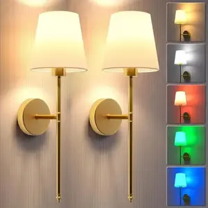 Pack of 2 Rechargeable Wall Light, RGB Detachable Bulb, Dimmable LED Wall Lamp, Remote Control, Modern Home Lighting for Bedroom, Living Room, Hallway, RGB Lights, Led Mood Light