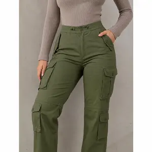 Summer Vacation Outfits Women Grey Multi-Pocket Cargo Wide Leg Pants, Casual Going Out Streetwear Trousers For Beach, 4th Of July
